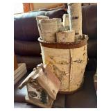 Birch Bark Bucket Centerpiece with Faux Tree Trunk Stems - Rustic Home Decor