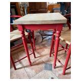 Red Painted Table with 4 Woven Seat Stools - Kitchen Set