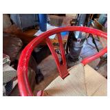 Red Painted Table with 4 Woven Seat Stools - Kitchen Set