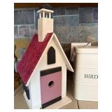 Bird Feed Tin & 2 Decorative Bird Houses - White Farmhouse & Liberty Star