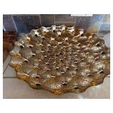 Gold-Tone Pierced Bowl with Multicolor Gem Inlays & Frosted Glass Pine Tree Plate