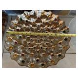 Gold-Tone Pierced Bowl with Multicolor Gem Inlays & Frosted Glass Pine Tree Plate