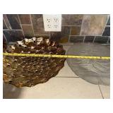 Gold-Tone Pierced Bowl with Multicolor Gem Inlays & Frosted Glass Pine Tree Plate