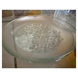 Amber Glass Serving Dish, Clear Embossed Bowls and Two Plates - 5Piece Set