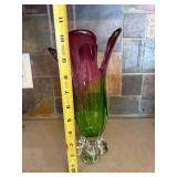 Gradient Purple-Green Glass Vase - Flared Petal Rim, 11 in Tall
