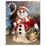 Snowman Ceramic Pitchers (2) - Snowman Cookie Jar - Frosted Glass Christmas Cake Stand