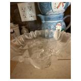 Snowman Ceramic Pitchers (2) - Snowman Cookie Jar - Frosted Glass Christmas Cake Stand