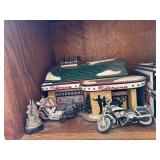 Department 56 Holiday Village Pieces including Harley-Davidson Tin Motorcycles & Rollorama Village Snow Scene