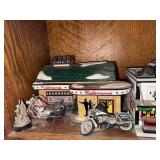 Department 56 Holiday Village Pieces including Harley-Davidson Tin Motorcycles & Rollorama Village Snow Scene