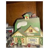 Department 56 Holiday Village Pieces including Harley-Davidson Tin Motorcycles & Rollorama Village Snow Scene