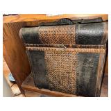 Antique Travel Trunk - Woven Cane Panels, Leather Corners & Brass Hardware