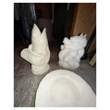 White Ceramic Fish & Dragon Figurines Set with Shell Plate - 3-Piece