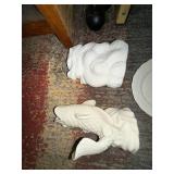 White Ceramic Fish & Dragon Figurines Set with Shell Plate - 3-Piece