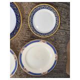 Wedgwood Astor Dinner Plates - England Blue & Gold Border with Floral Accents