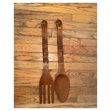Carved Wooden Spoon & Fork Set with Hanging Loops - 2-Piece Kitchen Utensils