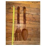 Carved Wooden Spoon & Fork Set with Hanging Loops - 2-Piece Kitchen Utensils