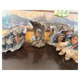 Native American Busts Totem Set (Lot of 4) - Hand-Painted Resin Sculptures