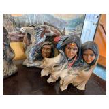 Native American Busts Totem Set (Lot of 4) - Hand-Painted Resin Sculptures