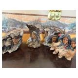 Native American Busts Totem Set (Lot of 4) - Hand-Painted Resin Sculptures