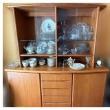 Mid-Century Oak China Cabinet - Glass-Front Hutch with Display Shelves