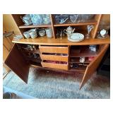 Mid-Century Oak China Cabinet - Glass-Front Hutch with Display Shelves