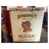 Sunbonnet Sugar Tin, Red Farmers Market Bucket & Wire Basket (Lot of 3)