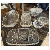 Crystal Glass Serving Dishes Set - Sunburst & Floral Pattern, Lidded Sugar Dish
