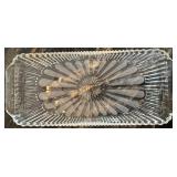 Crystal Glass Serving Dishes Set - Sunburst & Floral Pattern, Lidded Sugar Dish