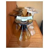 Right of Hutch - Tinted Glass Goblets (6) & Clear Candle holders (2)