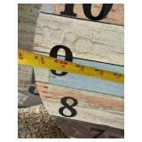 Left of Hutch - Round Clock Face Panels - Distressed Wood Wall Decor (Set of 2) and 3 tiered shelf/plant stand with black metal frame (lot of 3 items)