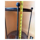 Left of Hutch - Round Clock Face Panels - Distressed Wood Wall Decor (Set of 2) and 3 tiered shelf/plant stand with black metal frame (lot of 3 items)