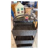 Right of Hutch - Wicker 3-Tier Storage Cart with Handle - Birdhouse Decor & Wind-Chime Set