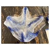 shelf inside Hutch - Handmade Murano-Style Large Glass Bowl with White & Blue Swirls