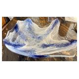 shelf inside Hutch - Handmade Murano-Style Large Glass Bowl with White & Blue Swirls