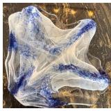 shelf inside Hutch - Handmade Murano-Style Large Glass Bowl with White & Blue Swirls