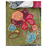 Brown bag near Hutch - Embroidered Floral Fabric Table Runners and 3 Easter Placemats- Brown, Green Olive, Navy Paisley & Red Damask