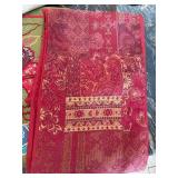 Brown bag near Hutch - Embroidered Floral Fabric Table Runners and 3 Easter Placemats- Brown, Green Olive, Navy Paisley & Red Damask