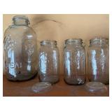 top of Hutch - Ball Ideal Glass Jars - Mason Jars, larger than average - for decor purposes) (lot of 4)