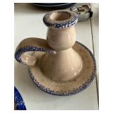 Dining Room - KOOMCO CHINA Ceramic Candle Holder Set - Blue Rim Leaf Motif, 3-Piece