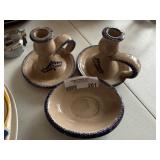 Dining Room - KOOMCO CHINA Ceramic Candle Holder Set - Blue Rim Leaf Motif, 3-Piece