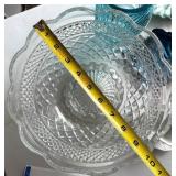 Dining Room - Glass Punch Bowl, Teal Ribbed Jar, Rose Pattern mini-Creamer on Saucer & Leaf-Shaped Dishes (Lot of 8)