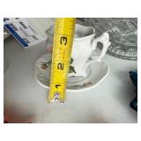 Dining Room - Glass Punch Bowl, Teal Ribbed Jar, Rose Pattern mini-Creamer on Saucer & Leaf-Shaped Dishes (Lot of 8)