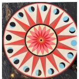 Round Sunburst Wall Plaque with Moon Phases  - 16 in Diameter, Red Rays, Pink Center