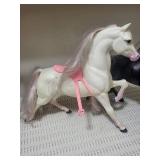 Horse Figures - 2-Pack Plastic Toy Horses, White & Black with Pink Tack