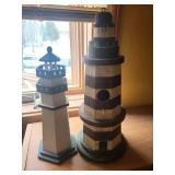 Coastal Lighthouse Decor - 2 Lighthouses & Nautical Shell Frames & Glassware