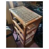 Wooden End Table with Woven Rattan Top - 3-Tier Shelf