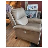 Beige Leather Recliner Chair with Nailhead Trim