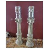 Pair of Fleur-de-Lis Taper Candlesticks on Fluted Column Bases
