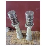 Pair of Fleur-de-Lis Taper Candlesticks on Fluted Column Bases