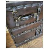 Vintage Leather Steamer Trunk Cabinet - 32x18x31